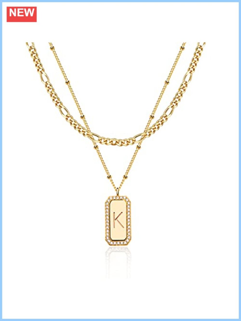 14K Gold Plated Initial Necklace Layered Figaro Chain Choker Set Dainty Letter